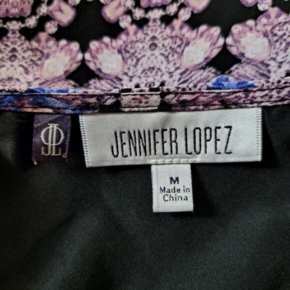 Jennifer Lopez Size M Blouse Geometric Slit Sleeves Jeweled Boho Chic Flowy - Picture 3 of 9